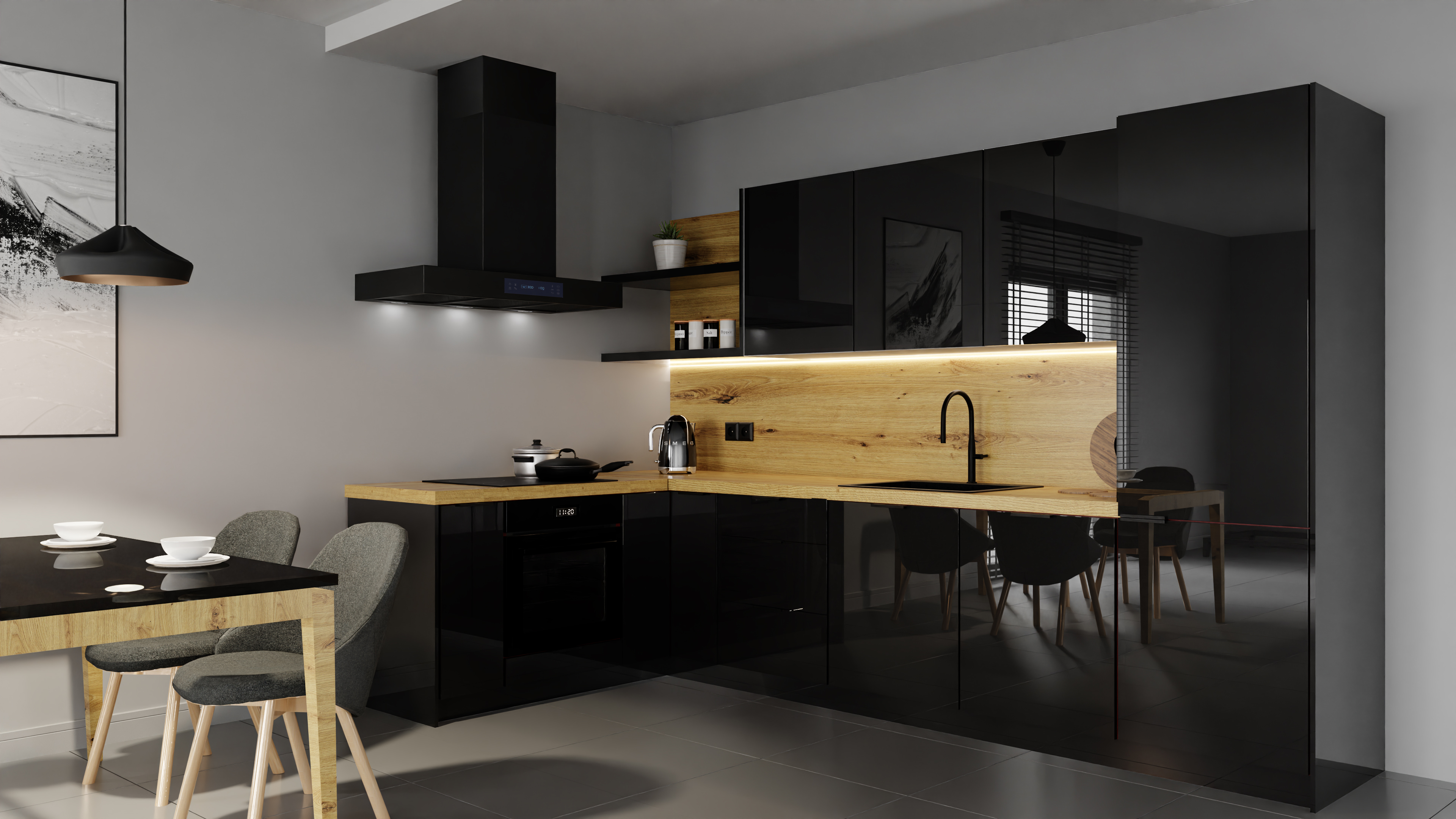 Kuchnia Modern - fronty akrylowe połysk i mat, system REJS comfortbox