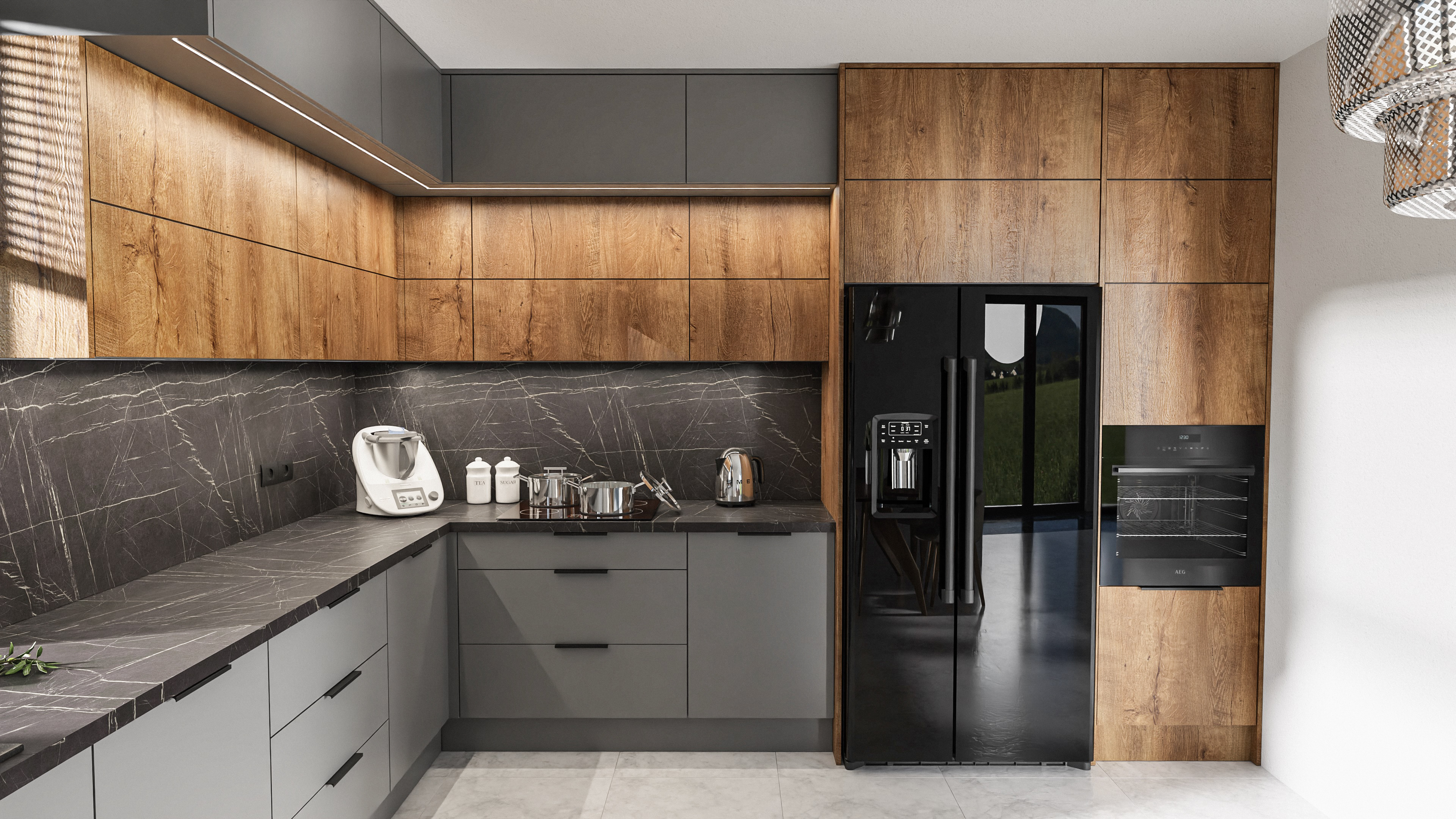Kuchnia Loft z frontami ryflowanymi czarny mat