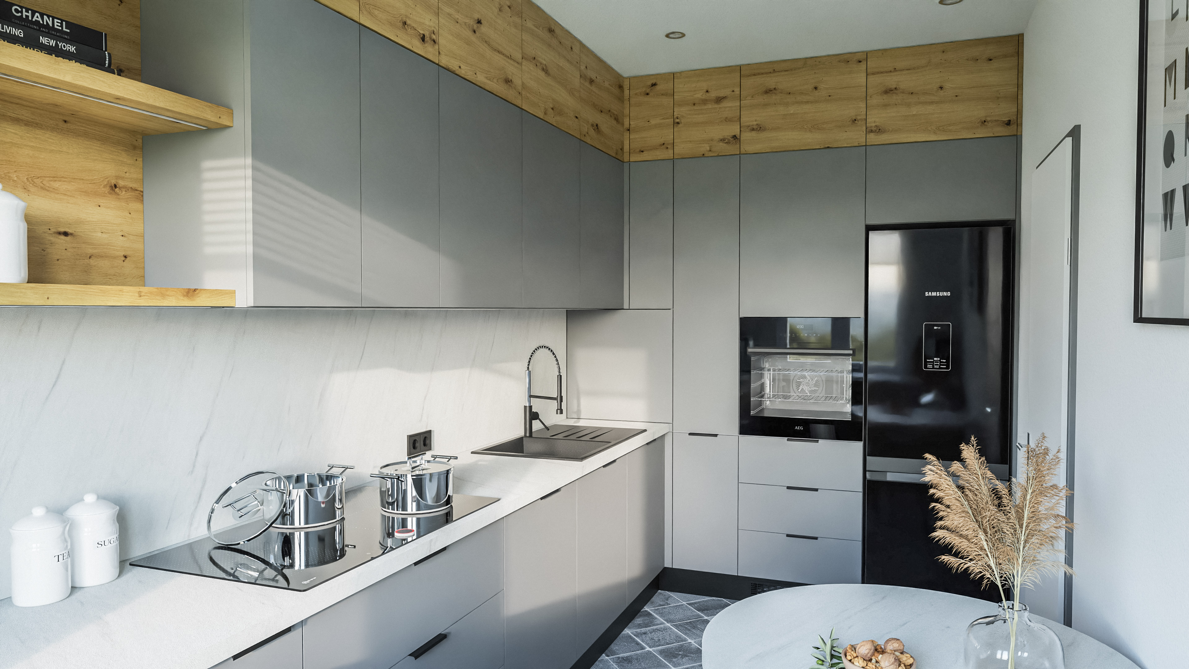 Kuchnia Loft z frontami ryflowanymi czarny mat