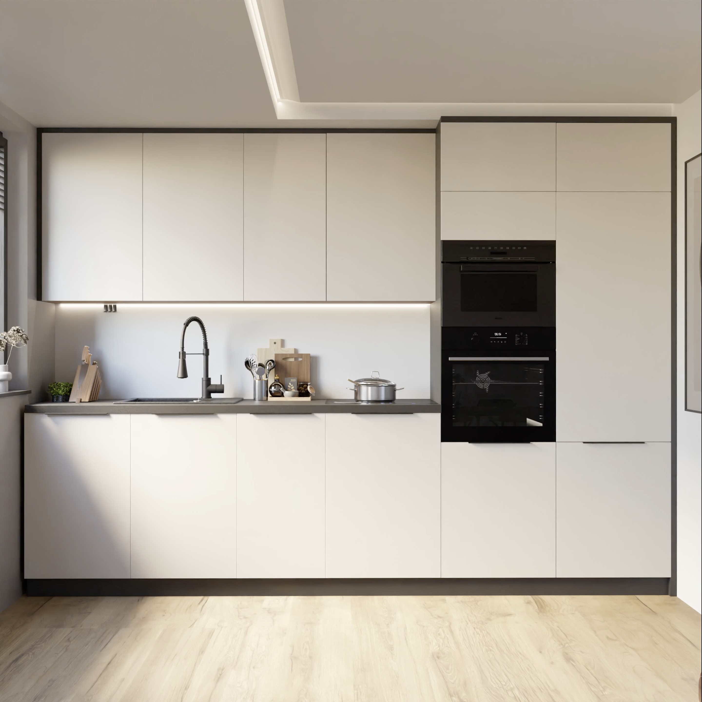 Kuchnia Loft z frontami ryflowanymi czarny mat