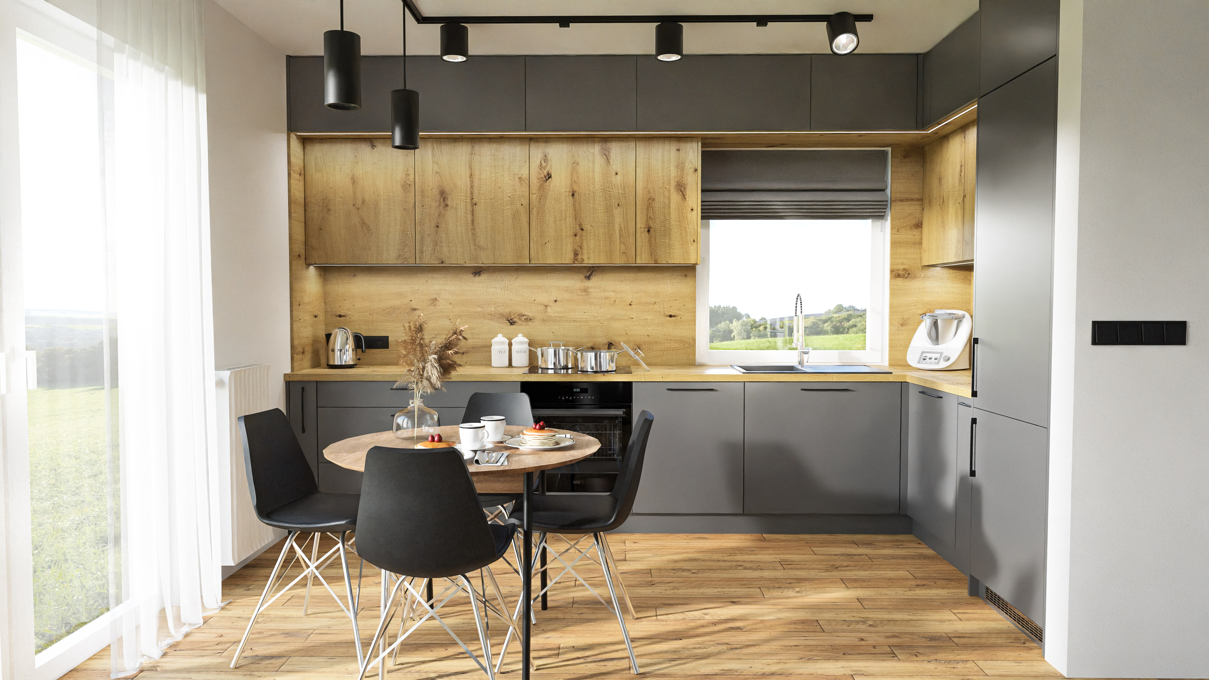 Kuchnia Loft z frontami ryflowanymi czarny mat