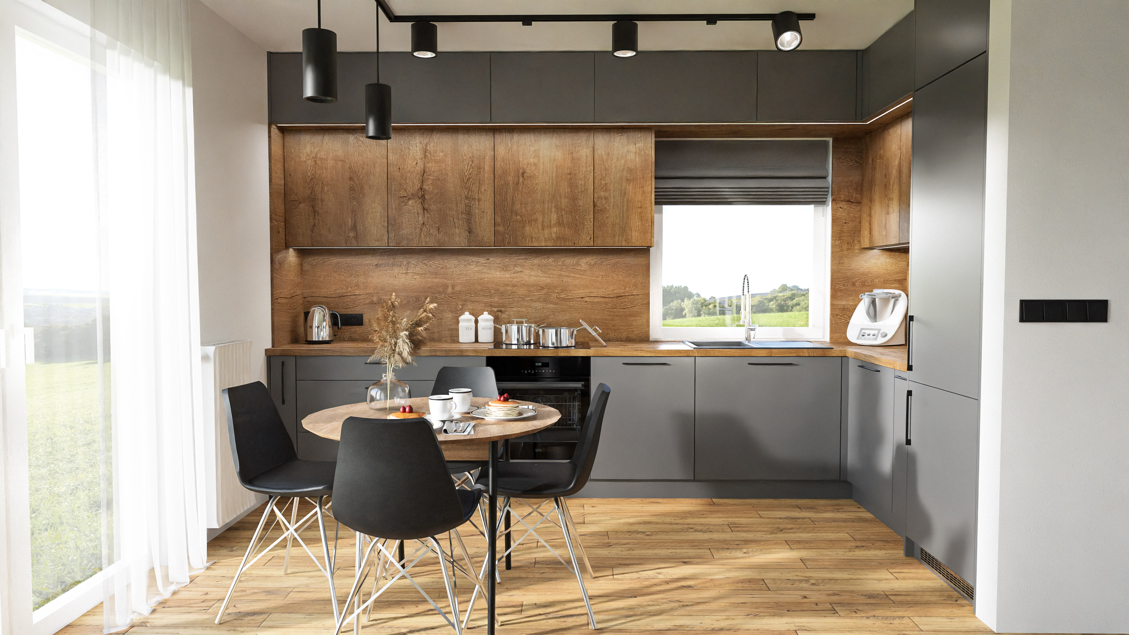 Kuchnia Loft z frontami ryflowanymi czarny mat