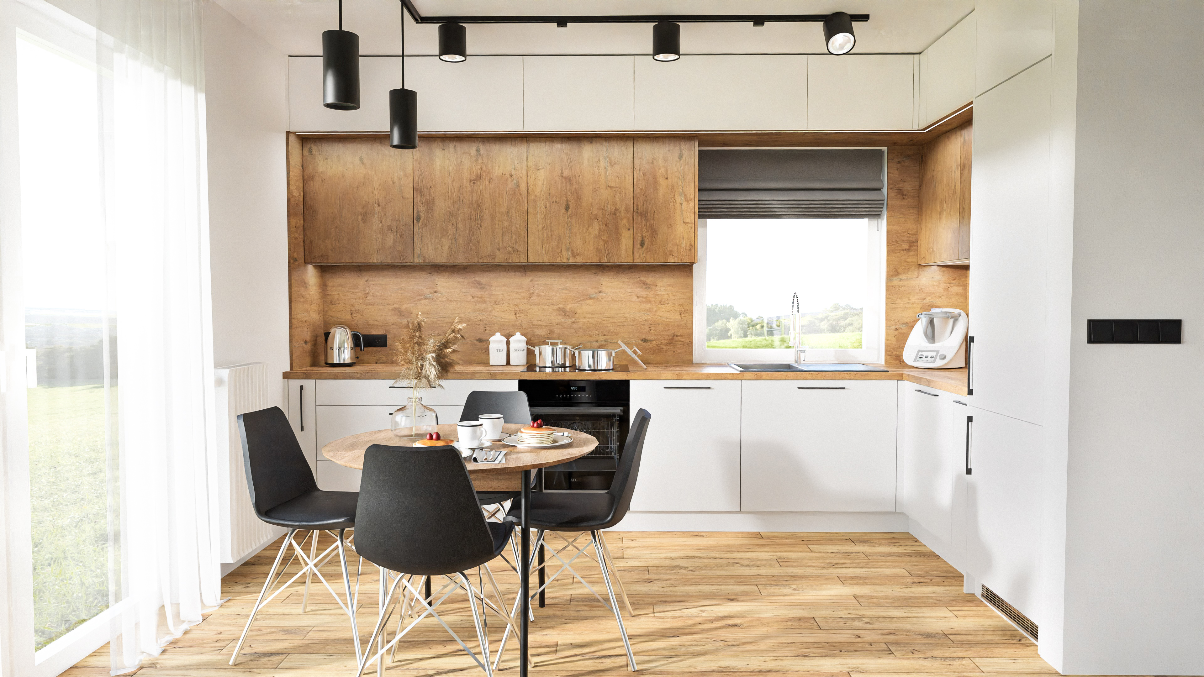 Kuchnia Loft z frontami ryflowanymi czarny mat