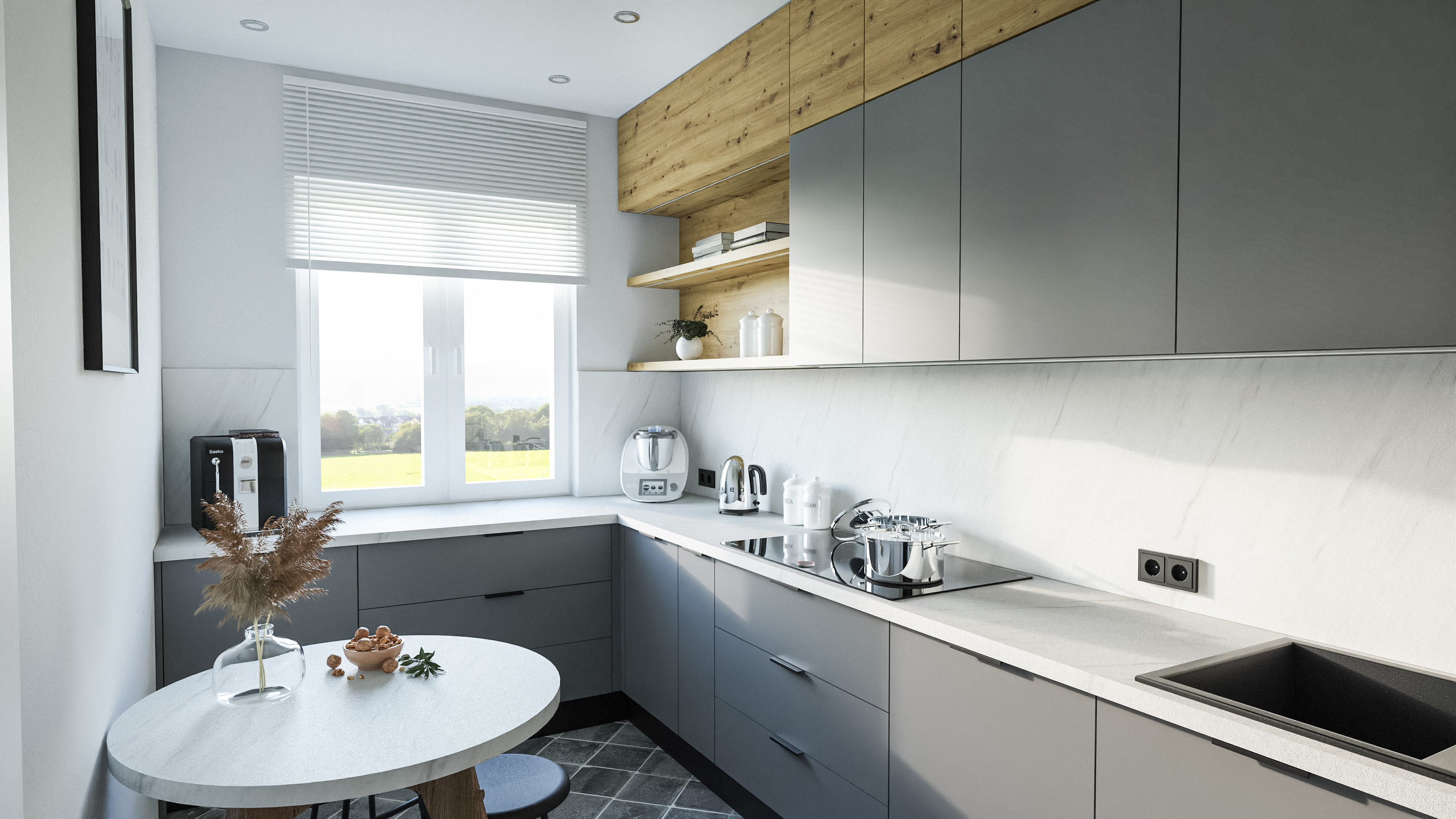 Kuchnia Loft z frontami ryflowanymi czarny mat